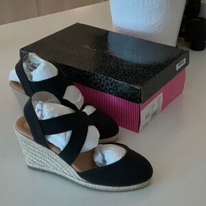 New - Black Wedge Sandals with Espadrille Heel